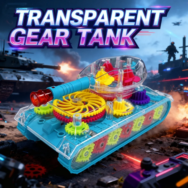 Electric Tank Toy with Mechanical Gear Rotation Cool Lighting & Music Engineering Vehicle Christmas Holiday Gift Toy for Kids
