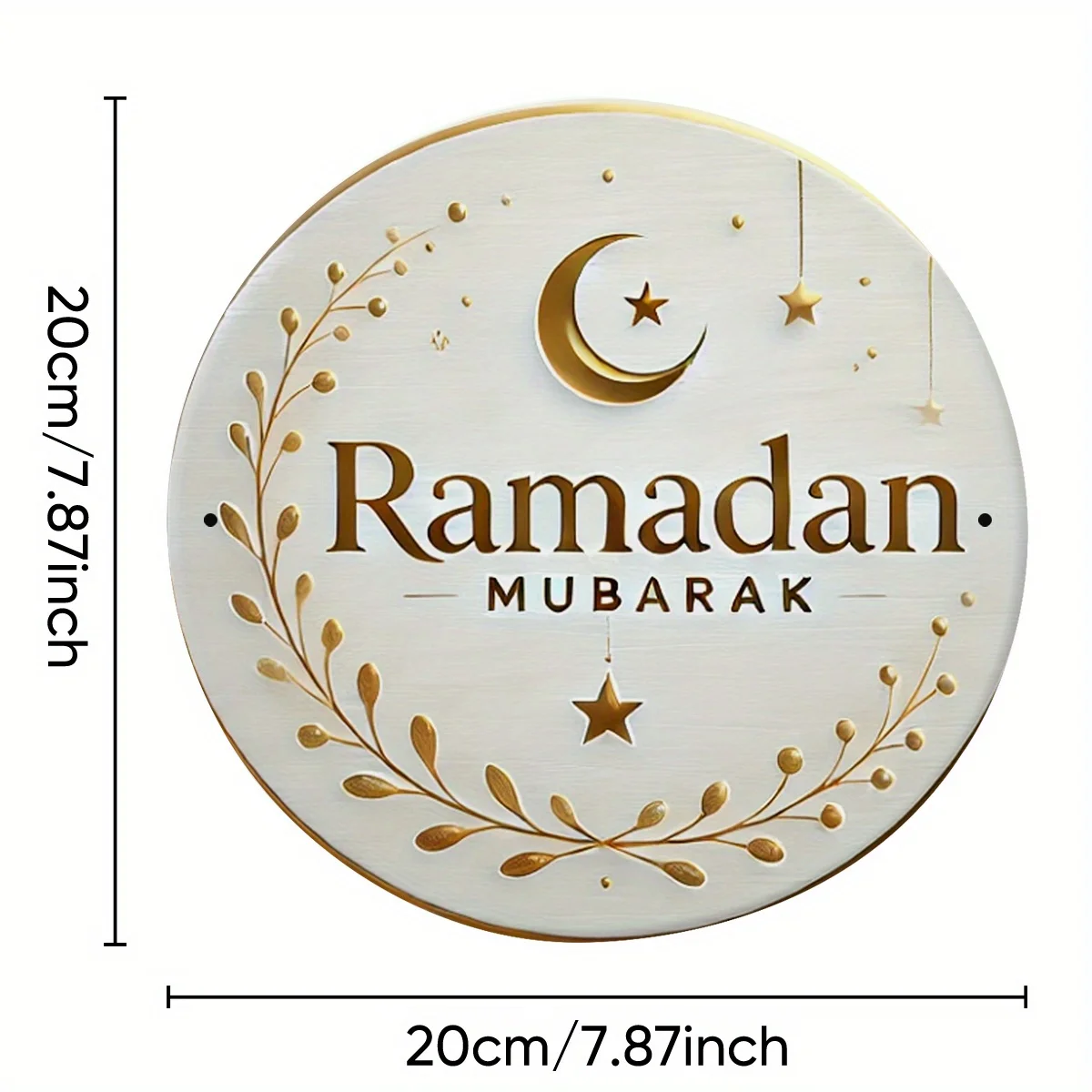 Vintage Ramadan Mubarak High Definition Metal Wall Art Sign Eid al Fitr Golden Half Moon and Stars Floral Wreath Iron Painting f