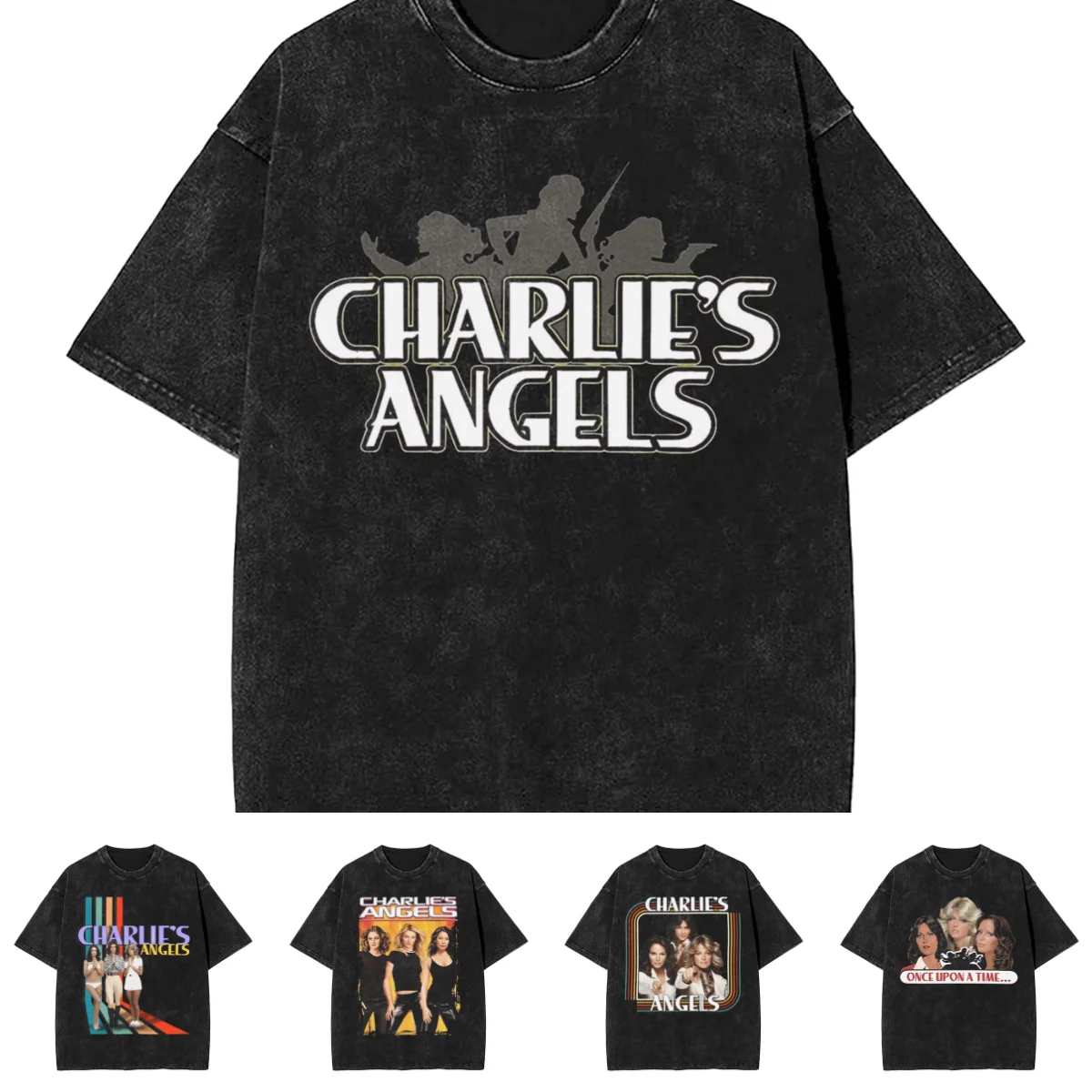 Men Women T-Shirt Charlies Angels Washed T Shirts Fashion  Summer Tees Vintage Pattern Casual Clothes Plus Size 2XL