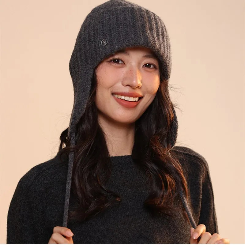 

Johnature вязаная шапка в корейском стиле на осень-зиму, теплая завязка для защиты ушей, повседневная вязаная шерстяная шапка для женщин