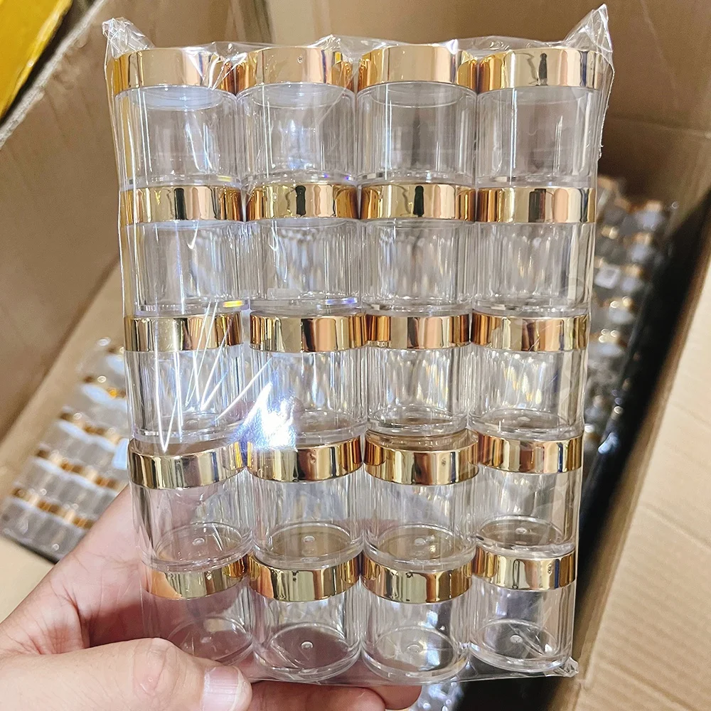 

20Pcs Portable Clear Empty Refillable Bottle with Gold Lid Plastic 10g Makeup Jar Pot Travel Powder Cream Cosmetic Container