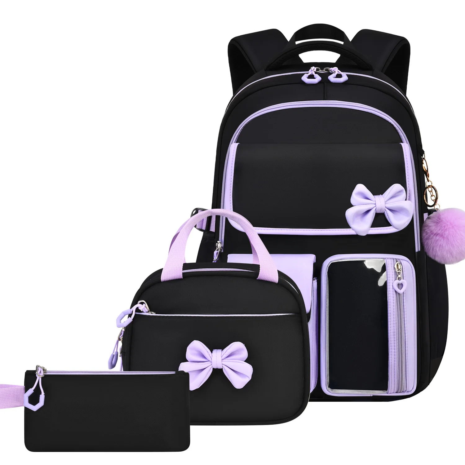 Elementary School Bag Multi-Pocket Girls School Backpack Spine Backpack Waterproof Bow Schoolbags Set For Outdoor Travel Daily