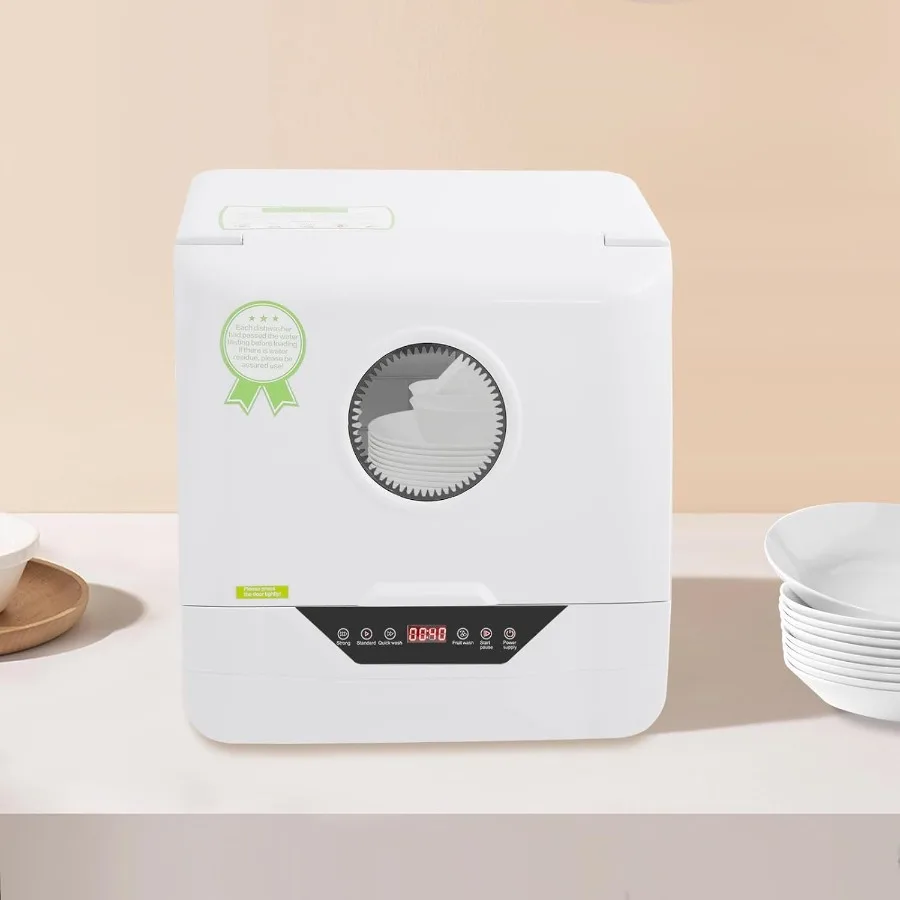 Portable Countertop Dishwasher with 1.5-meter Inlet/Outlet Hoses 4 Wash Programs 360 All-Round Washing Mini Compact Design for