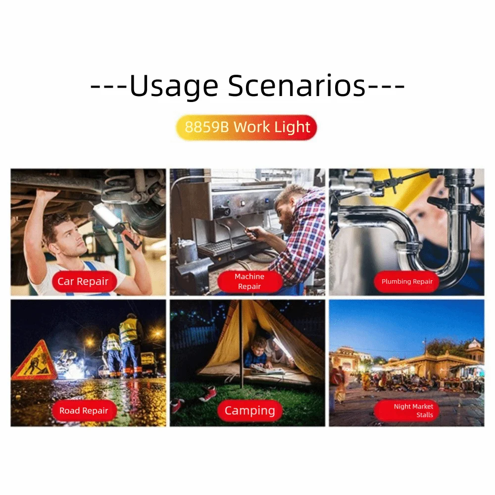 Portable Waterproof LED Work Light USB Rechargeable With Hook Rechargeable Lamp High Power LED Flashlight Camping Lights