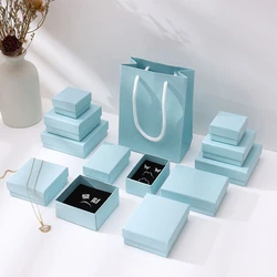 12pcs 9x9x3cm Light Blue Luxury Kraft Gift Box Ardboard Paper Bracelet Necklace Jewellry Boxes Packaging Rings Gift  Wholesale
