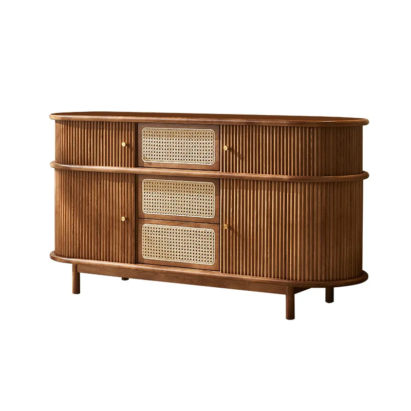 

Japanese-style retro roller shutter small apartment storage cabinet, porch cabinet, side cabinet, Nordic solid wood storage cabi