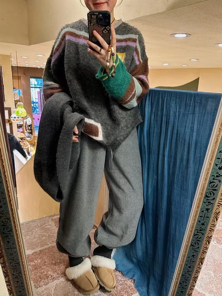 

Свободные повседневные брюки с завязками, оверсайз, красные, осенне-зимние, в японском стиле, для женщин больших размеров, повседневные брюки