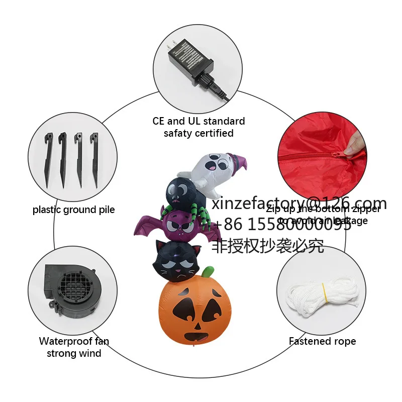 Factory Direct 2026 Top RatedCross-border Halloween Inflatable Air Model Pumpkin Ghost Black Cat Spider Bat Outdoor LED Glow Gar
