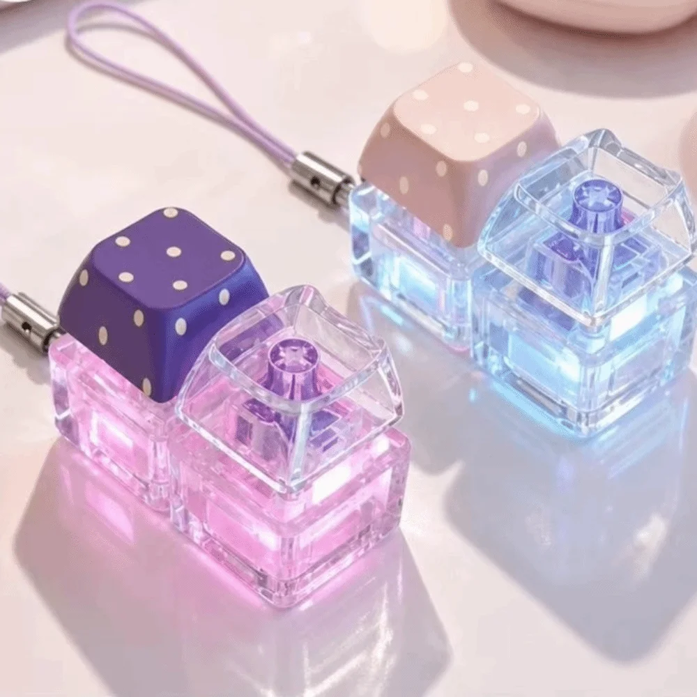 Dot Keycap Fidget Keychain Push Button Light Up Mechanical Keyboard Keycaps Keyring Glowing Mini Finger Button Press Keychain