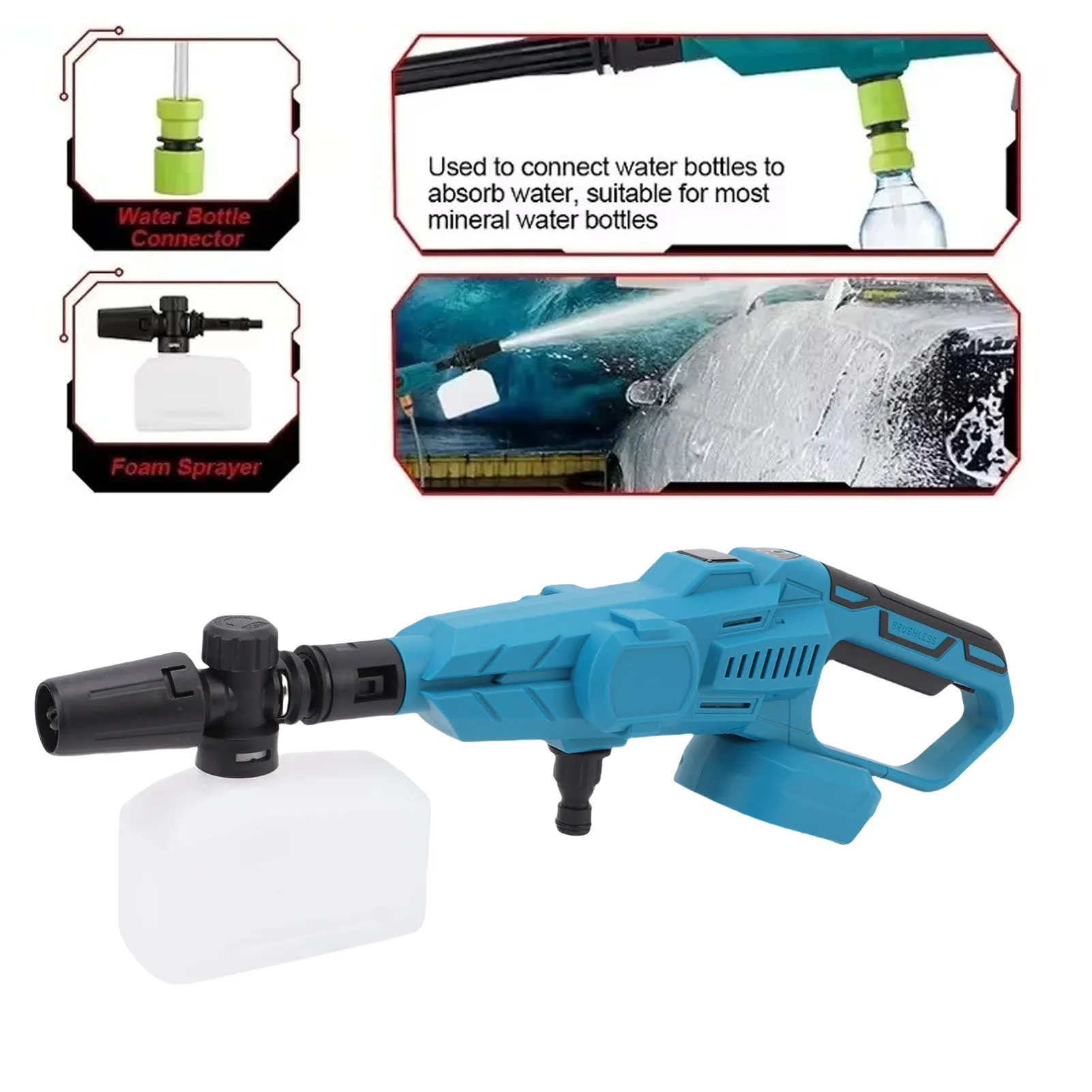 جهاز تنظيف يعمل بالضغط العالي اللاسلكي 250Bar متعدد الوظائف 5 متر خرطوم يده جهاز تنظيف يعمل بالضغط العالي سهل التجميع لتنظيف ساحة السيارة