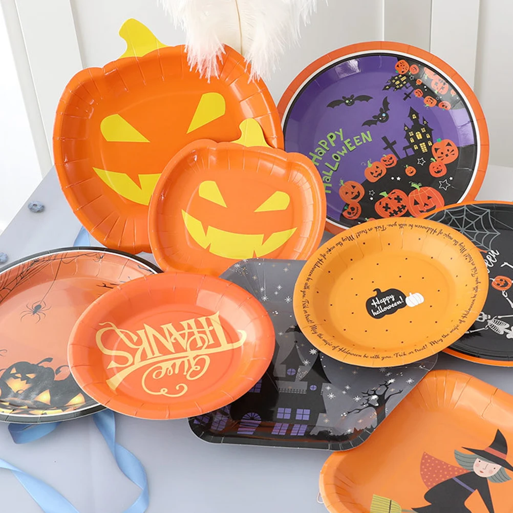 

20 Pcs Halloween Platter Plate Face Pumpkin Shape Plates Party Plastic Fall Paper Banquet Shaped