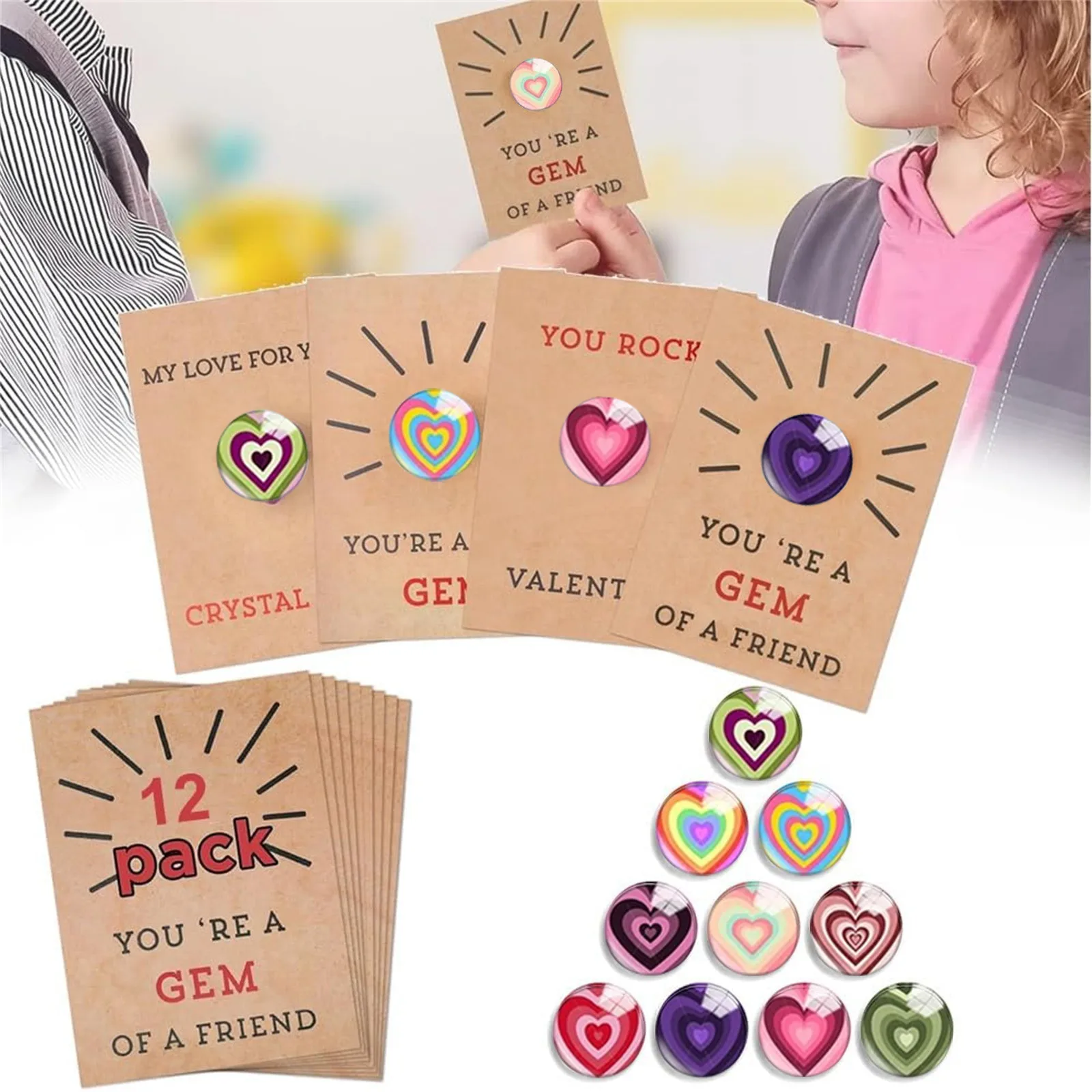 Cartes de Saint-Valentin en forme de cœur pour enfants, CitroLeon, échange de cadeaux, garçons, filles, classe, 12 paquets