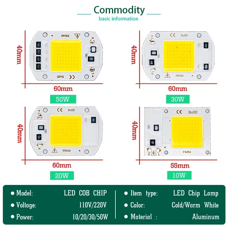 LED Chip 50W 30W 20W 10W COB Chip Lamp AC 220V 110V Smart IC No Need Driver for DIY Led Flood Light Spotlight Lampada Lighting