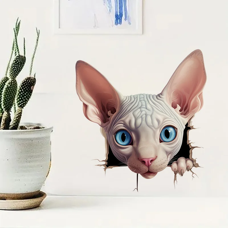 C1324# 3D Sphynx Cat Toilet Stickers, Bright Bathroom for Home Decoration, Vinyl Decals, Art Wall Paper, Outdoor Indoor Use