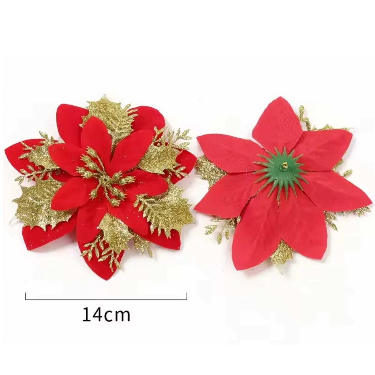 زهور عيد الميلاد الاصطناعية اللامعة الكبيرة مع مشابك DIY زهرة وهمية شجرة عيد الميلاد الحلي للمنزل لوازم الديكور السنة الجديدة #6