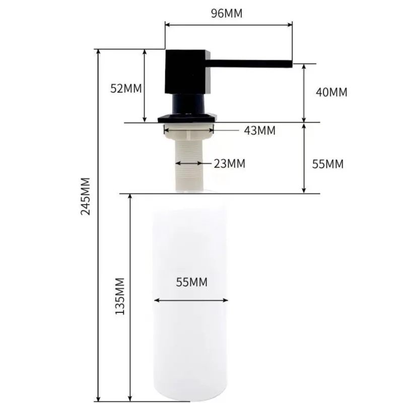 Square Sink Soap Dispenser, Large Capacity Kitchen Sink Press Type Liquid Soap Dispenser, Zinc Alloy Indenter 360° Free Rotation