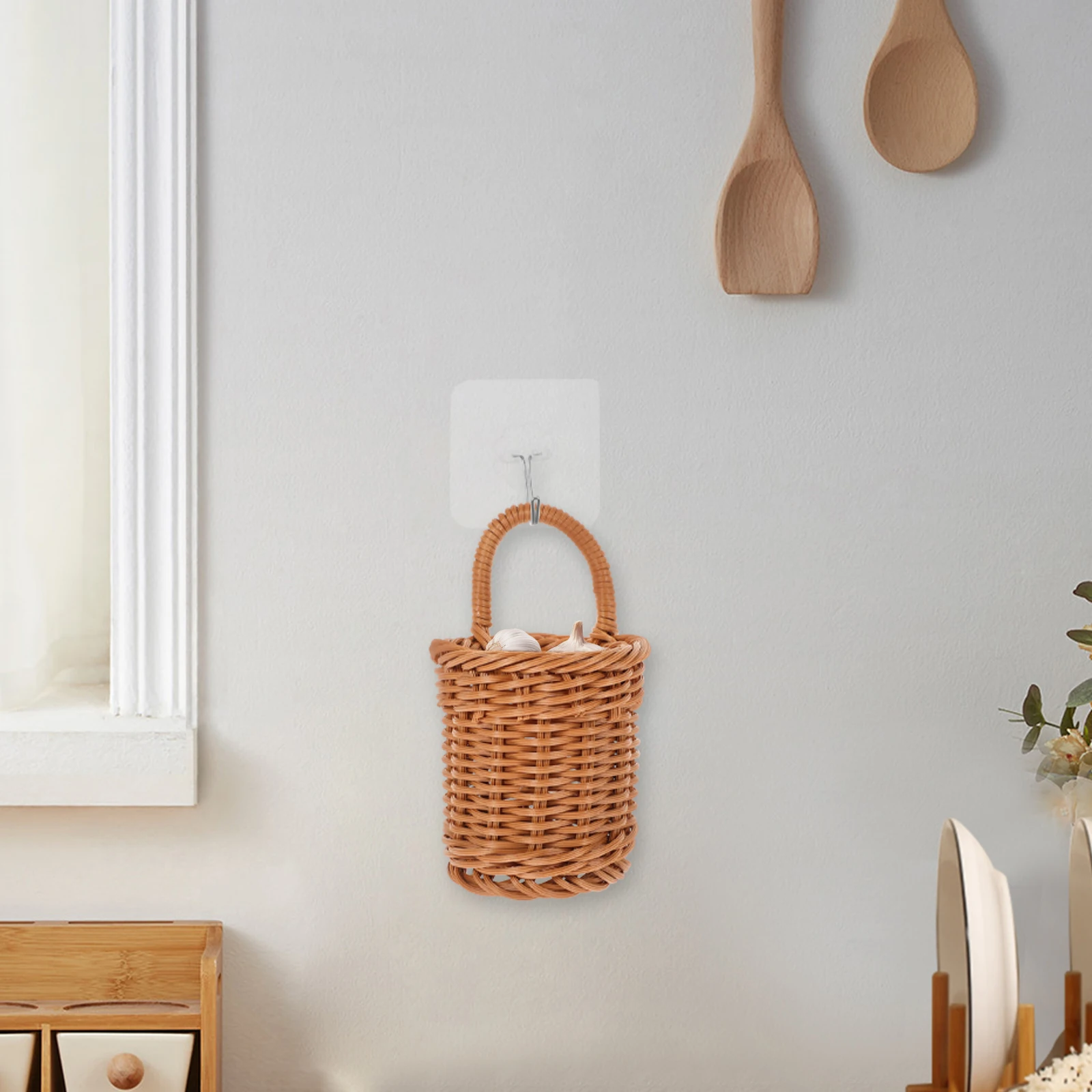 

Hanging Basket Garlic Ginger Storage Basket Kitchen Wall Mounted Organizer Hanging Fruit Vegetable Holder Woven Space