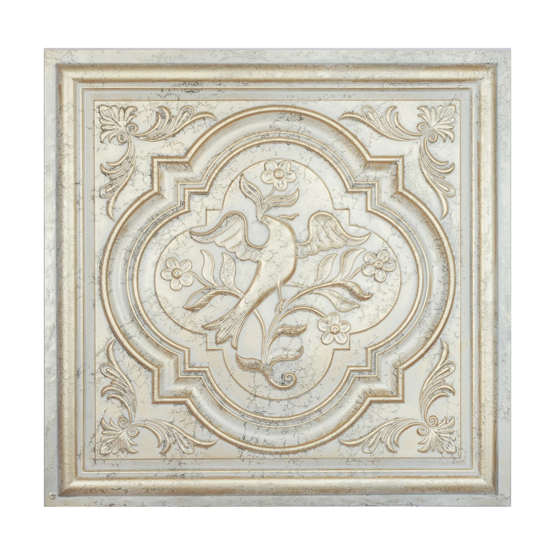 Pressed Tin Ceiling Tile Emboss wall panels 2'X2' Tiles for Salon PL39 Distress crack champagne gold 10Pcs