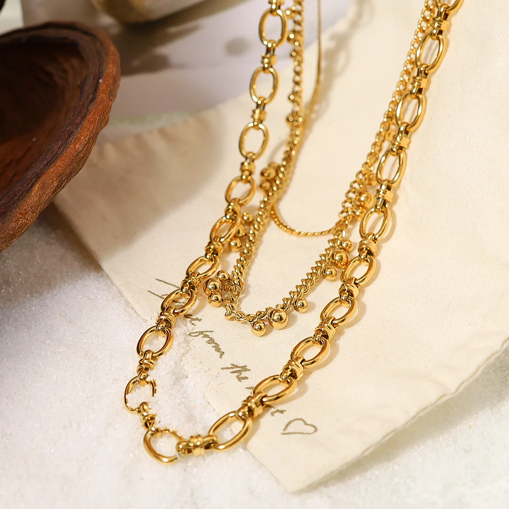 WILD & FREE 18K Gold Plated Stainless Steel Necklaces for Women Punk Gold Color Chains Statement Waterproof Jewelry