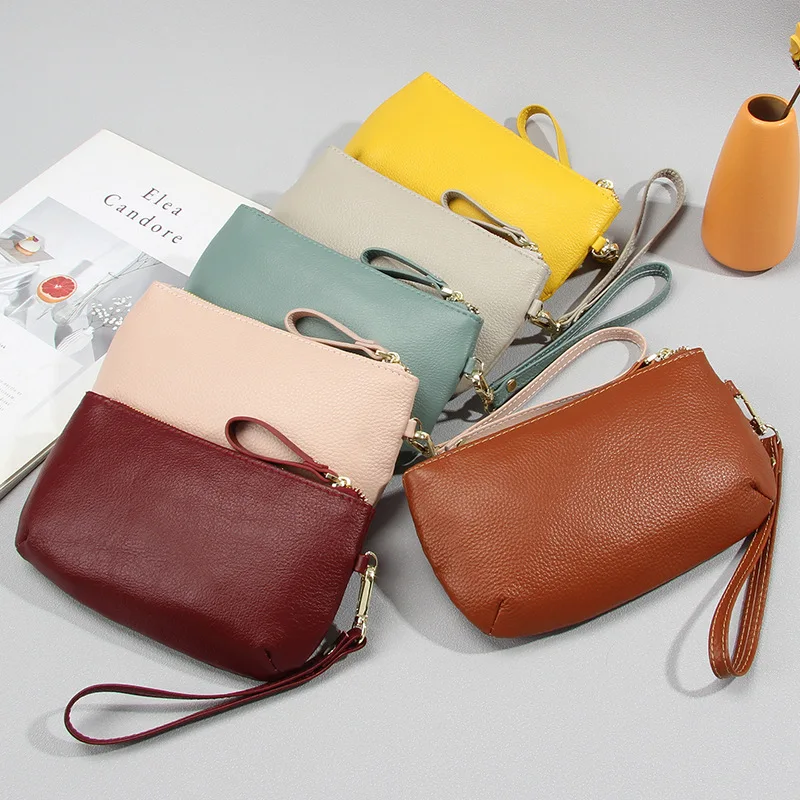 Genuine Leather Womens Long Wallet Zipper Coin Purse Female Clutch Lady Multi-function Phone Bag Cowhide Wrist Bag Commuting