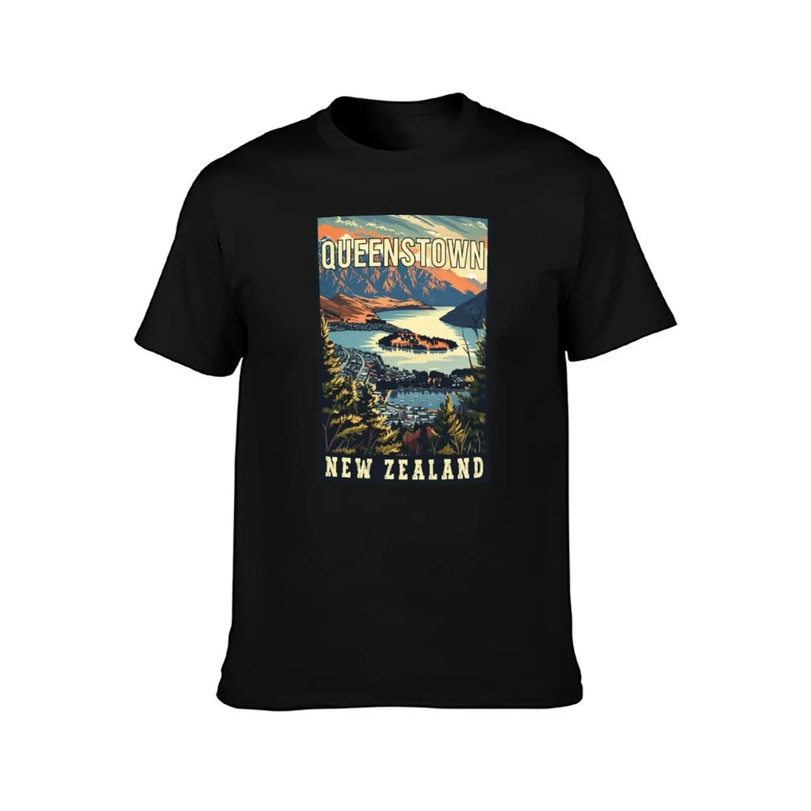 Discover Adventure in Queenstown in New Zealand - Vintage Travel Art T-Shirt Athletic Quick Dry for Men T-Shirt