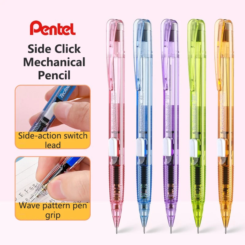 Pentel Side Techniclick Mechanical Pencil with Eraser, Limited PD105T 0.5mm Transparent Rod Classic Activity Pen Pretty Supplies