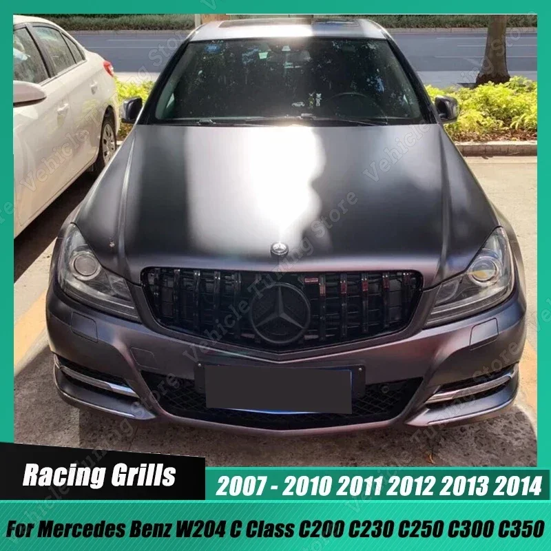 

GT Style для Mercedes Benz W204 C Class C200 C230 C250 C300 C350 2007-2014 Автомобильный передний бампер, гоночная решетка, крышка, глянцевый черный ABS