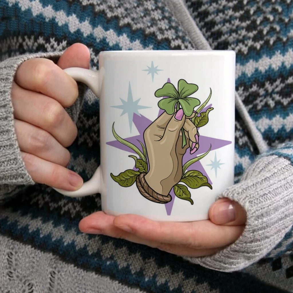 

Four Leaf CloverCoffee Mug Tea Cup 11oz Coffee Cup Funny Birthday Ceramic Mug Personalized Cup