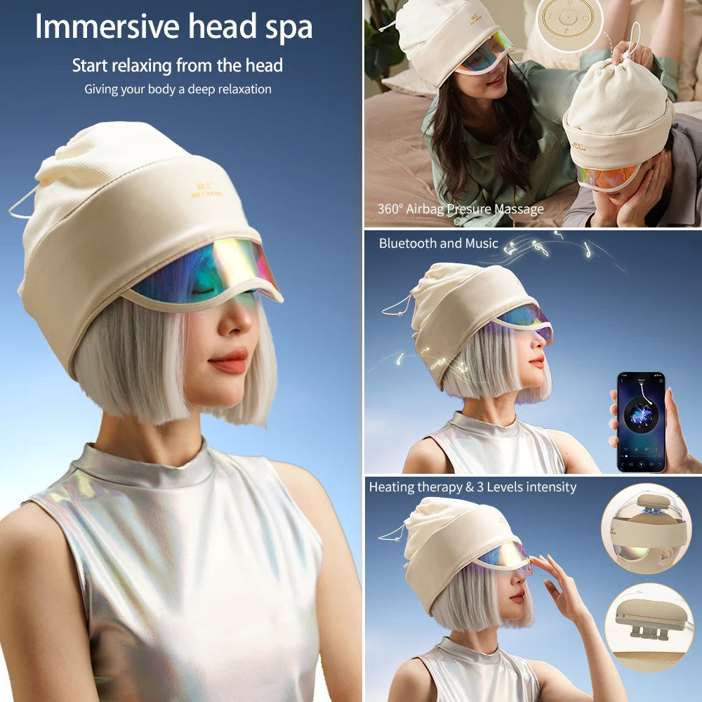 Smart Library Trending Products 2025 New Arrivals Vibration Head Massager Air Pressure Heating For Eyes Scalp Massage Hat Blueto