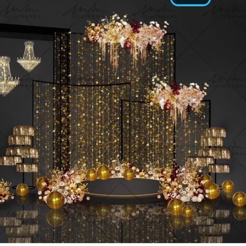 Halbkreisförmiger Kristallbogen-Hochzeitshintergrundständer mit Perlenvorhang, dekorative Bühnen-Party-Requisiten, Blumenrahmen für Geburtstags-Hintergrund – Detail 3