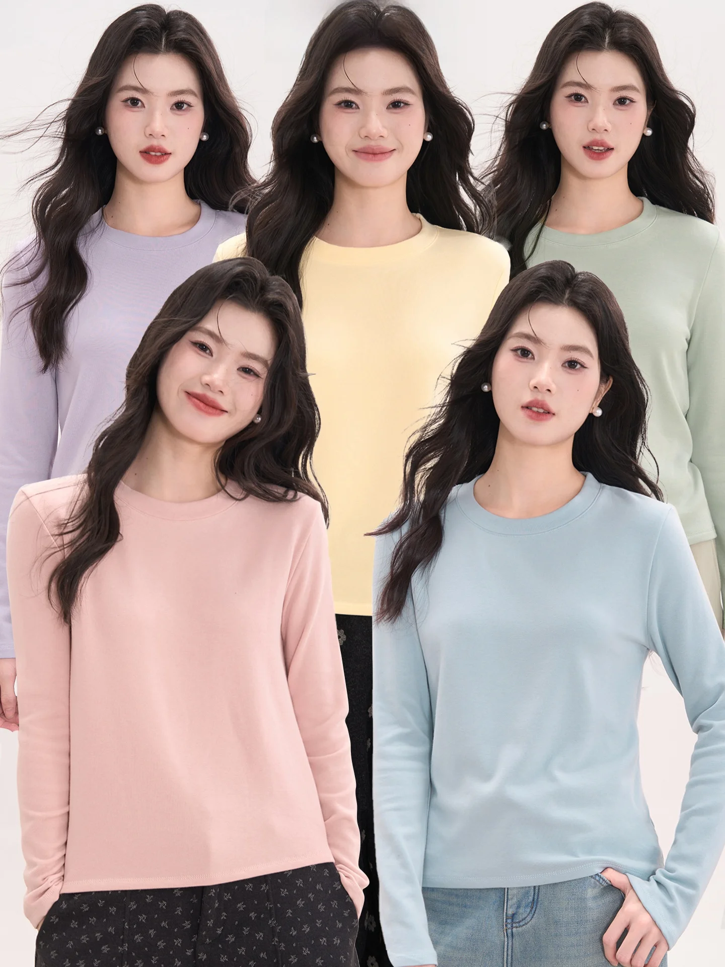 

Женская повседневная футболка Heme Pure Color Fce Long Sve, приталенная, с круглым вырезом, базовая модель, китайского производства