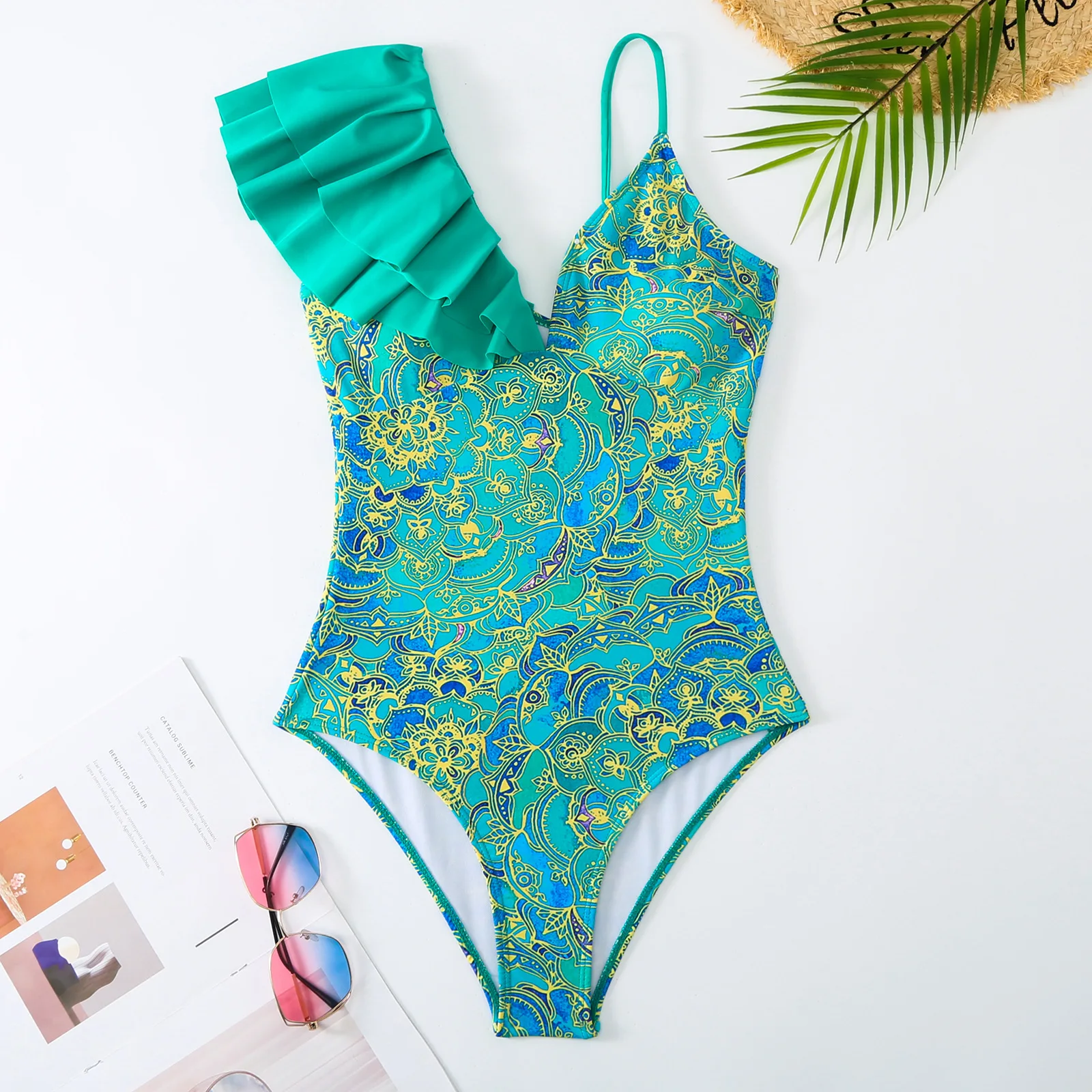 2023 Ruffle Swimsuit Women One Piece Printed Swimwear Female Bathers Bathing Suit Beachwear Swimming Summer Bodysuit