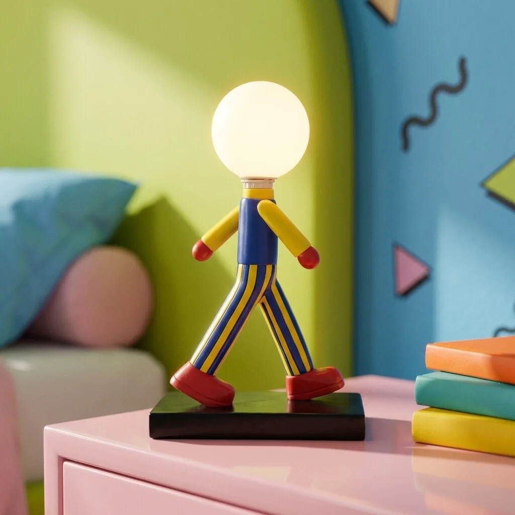 Creative cartoon character decorative ornaments, colorful stripes, home desktop crafts, desk lamp, reading lamp