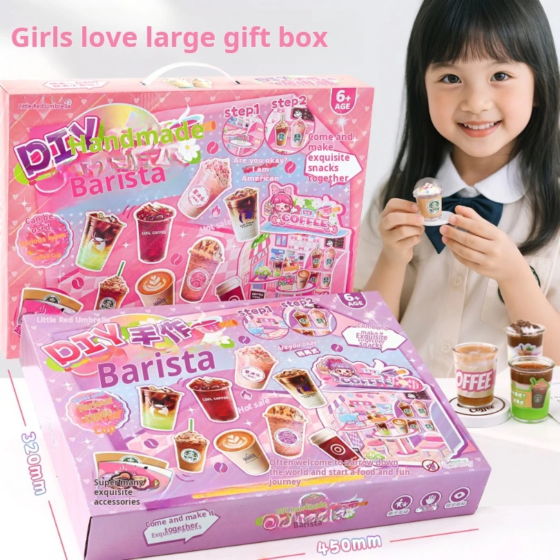 

Creative handmade DIY barista food toy set for girls to play at home, children's puzzle three-dimensional puzzle toy gift box
