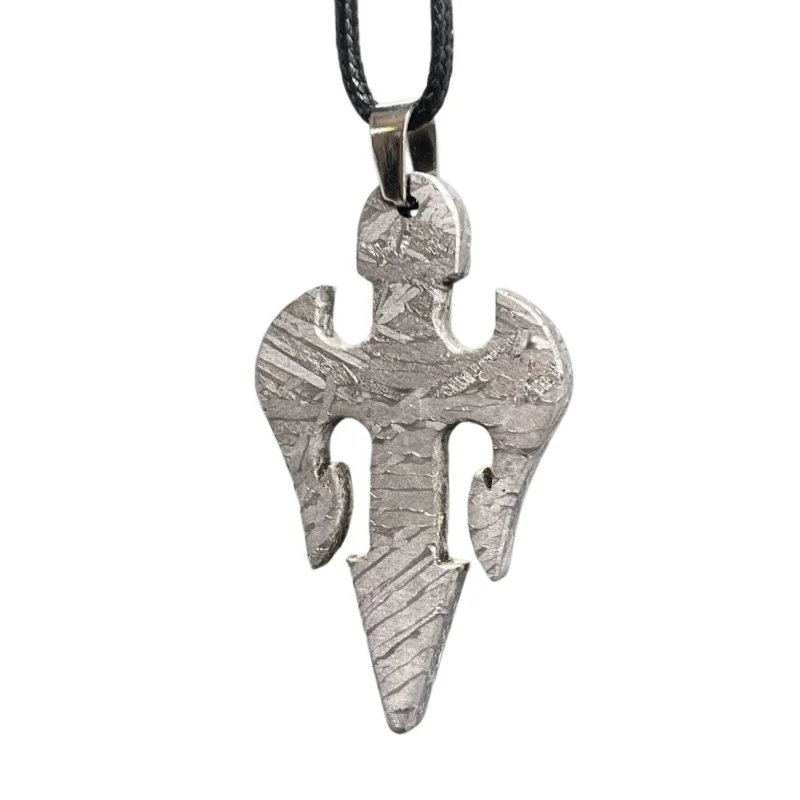 Muonionalusta Iron Meteorite Trident Pendant Polished Natural Space Rock Charm Necklace Mineral Collectible Jewelry LK337