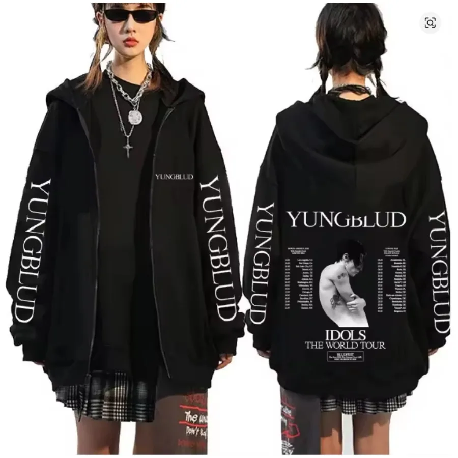

YUNGBLUD IDOLS The World Tour толстовки на молнии мужская толстовка с капюшоном с длинными рукавами модная повседневная спортивная одежда свободная одежда