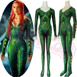 Mera Cosplay Costume collant tuta Anime Sea Movie The Queen Mera Amber Cosplay per le donne Sexy Green Suit Halloween Christmas