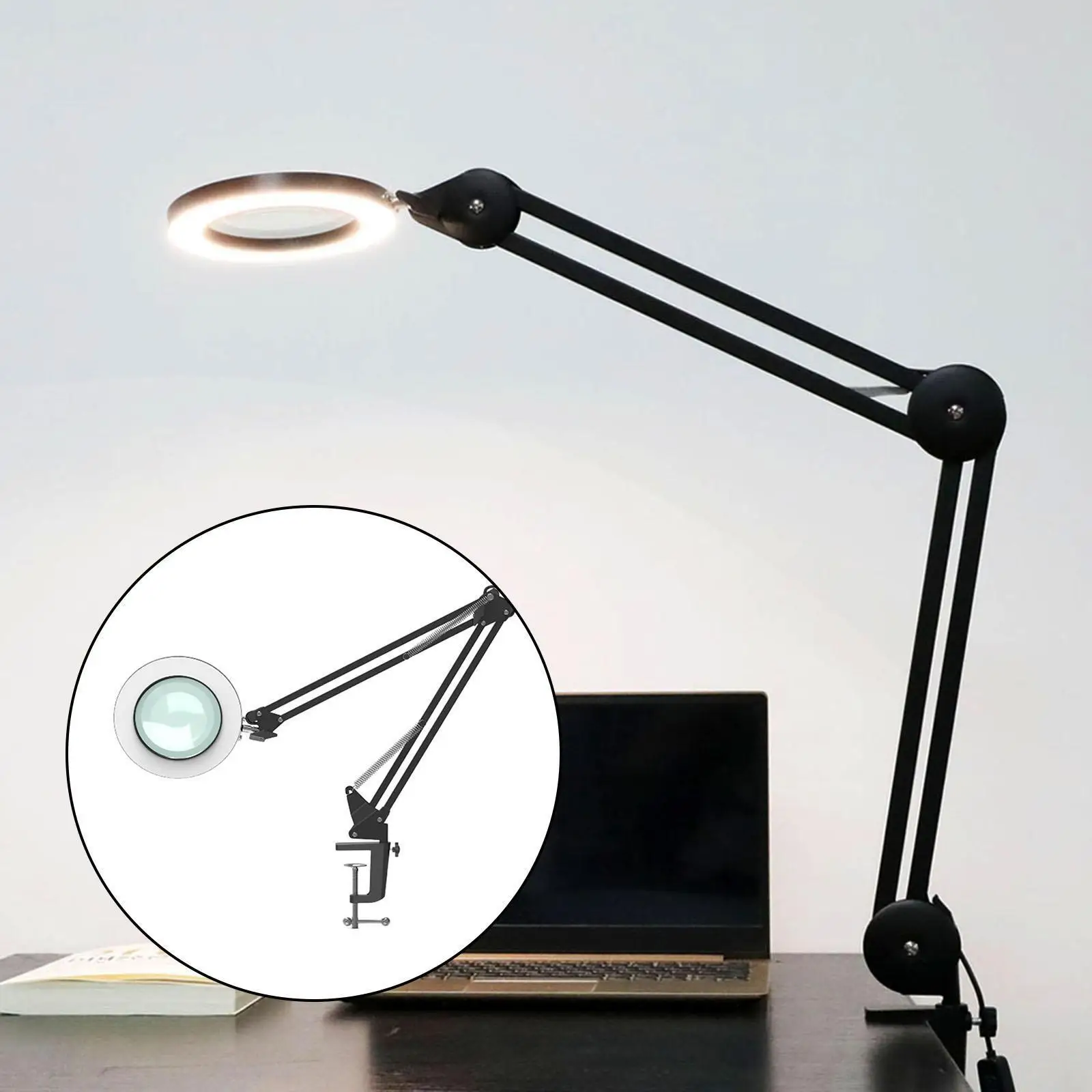 Adjustable Folding Long Arm USB LED 5X Magnifying Lamp Desk Light with Clip