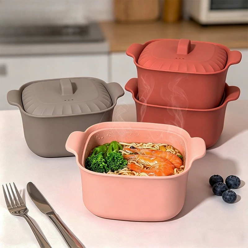 

2026 Silicone household steamer pot, soup pot with lid, for steaming rice and vegetables, microwave oven air fryer pad