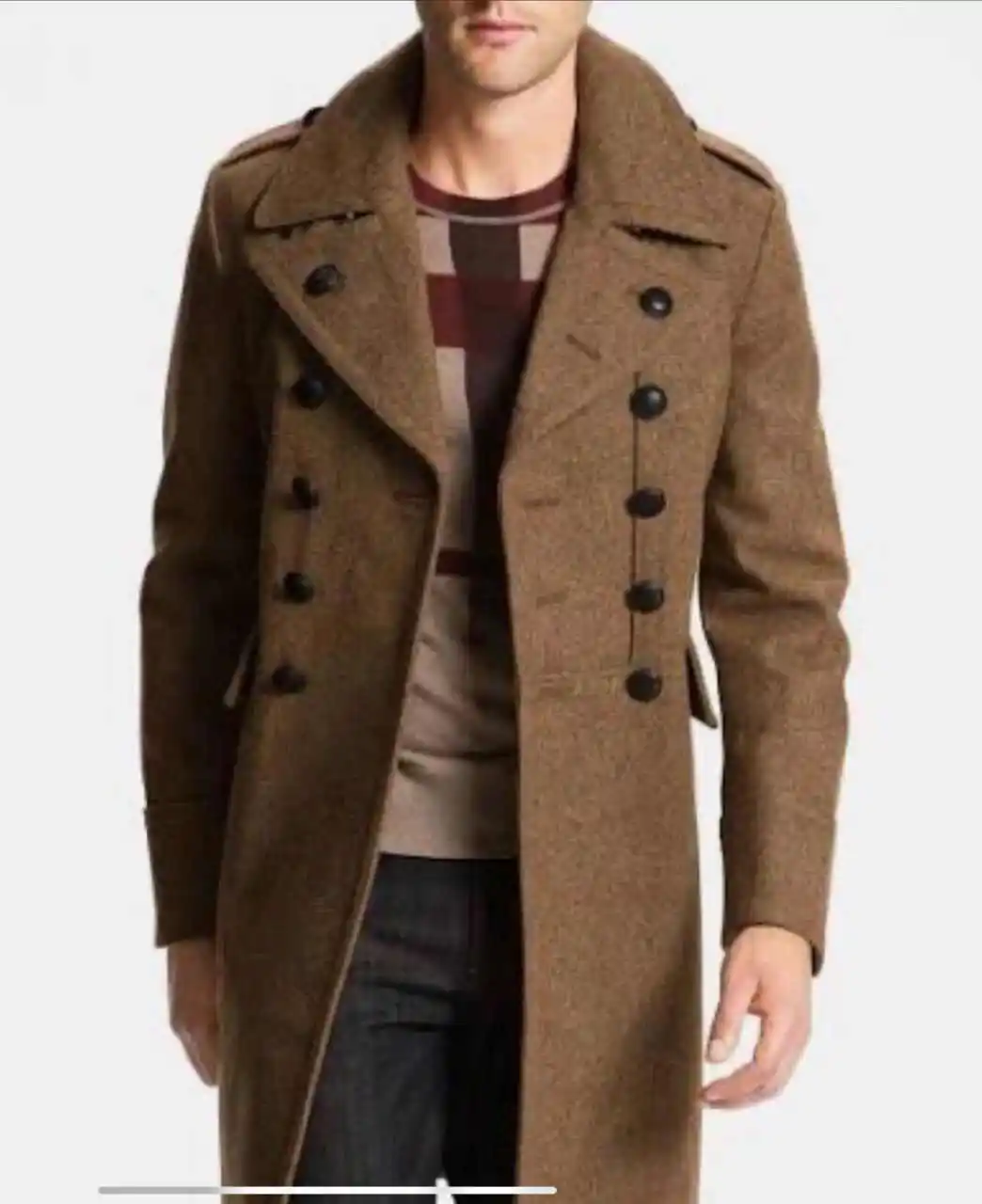 أزياء الرجال مزيج الصوف معطف 1 قطعة مزدوجة الصدر معطف الخريف والشتاء الدافئة نمط طويل زي مخصص #2