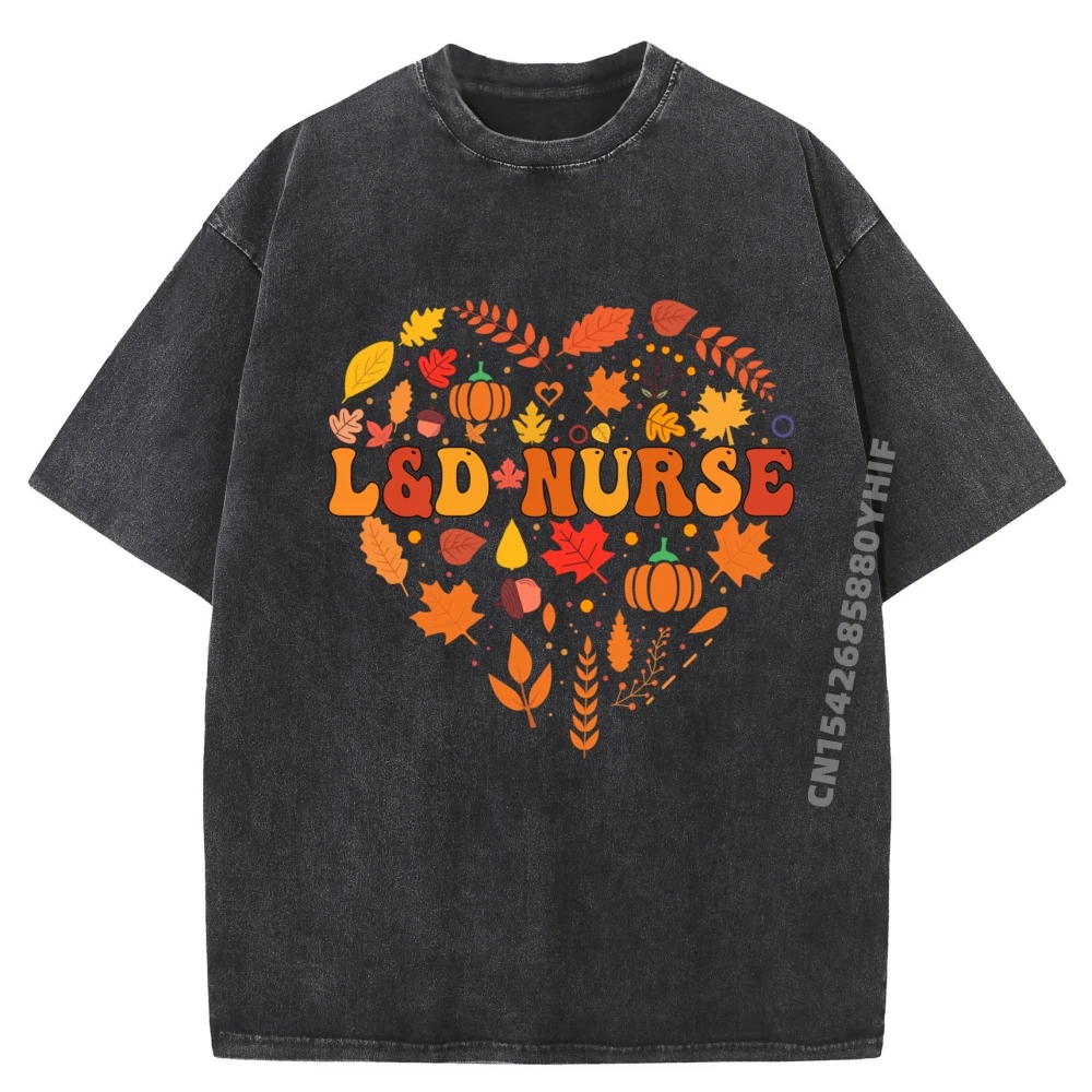 

Fall L D Nurse Thanksgiving Groovy Labor And Delivery Nurse Funny Shirt Mens Clothes Leisure Washed Shirt