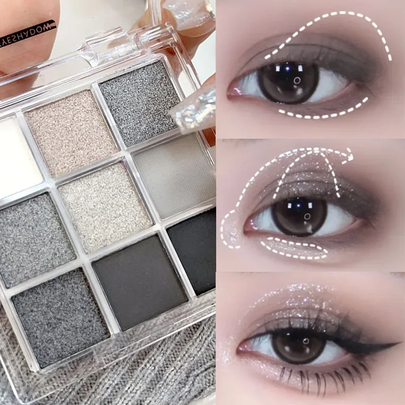 Rauchschwarze Lidschatten-Palette 9 Farben wasserdicht matt schimmernd Lidschatten Make-up langlebige hoch pigmentierte Puder kosmetik