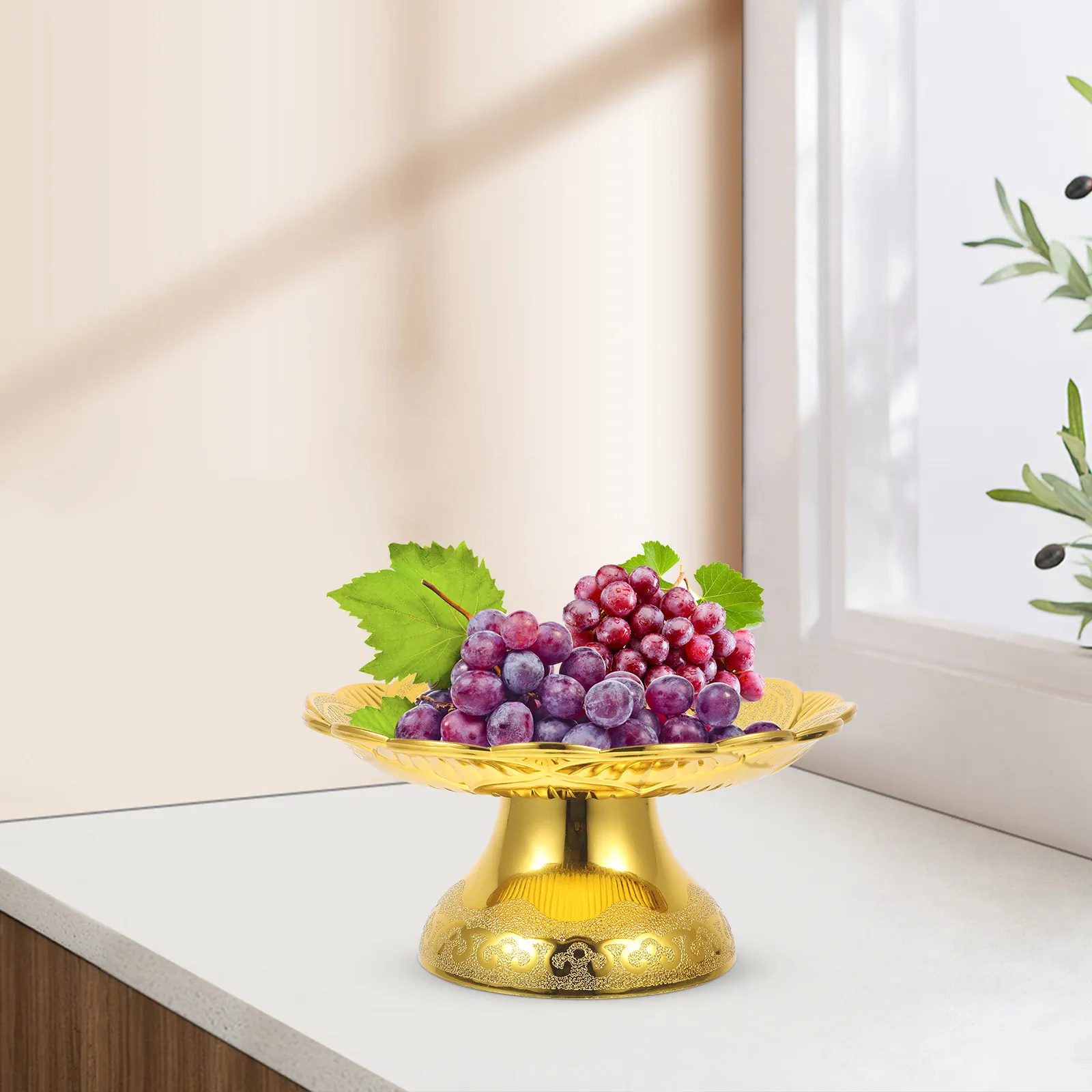 Buddhist Offering Plate Lotus Design Elevated Rim Fruit Serving Tray for Temple Worship Home Decor Snack Dessert Presentation - view 5