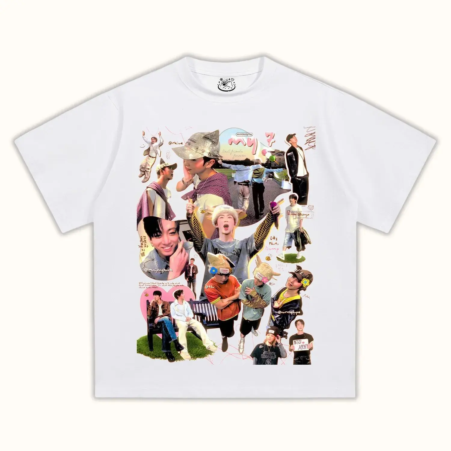 Kpop BTS Bangtan Korea Idol ARMY Fan Tee Men's Women's White Retro Cool Graphic Art Print Oversized Short Sleeve Streetwear Top