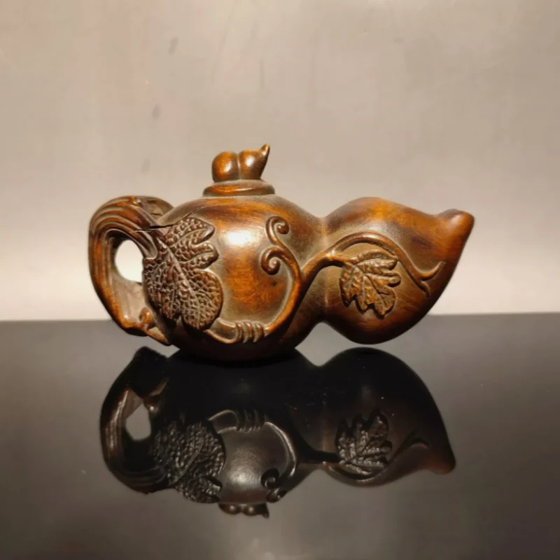 vintage carved wooden gourd statue wood Boxwood small gift Good luck Mahjong pot