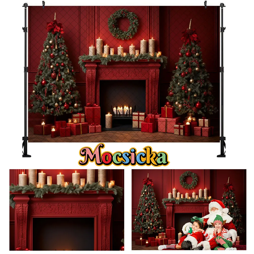 Mocsicka Рождественский фон для детской фотосъемки с изображением стены Красной елки Декор для студии