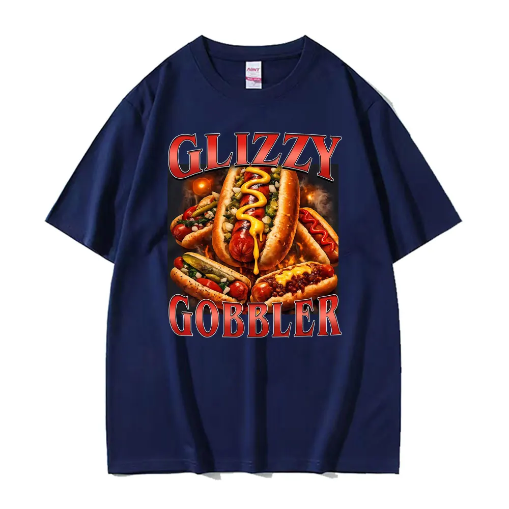 Glizzy Gobbler Funny Hot Dog Graphic T-Shirt Men Women Clothing Casual Cotton Streetwear T-Shirts Fashion Vintage Loose T Shirts