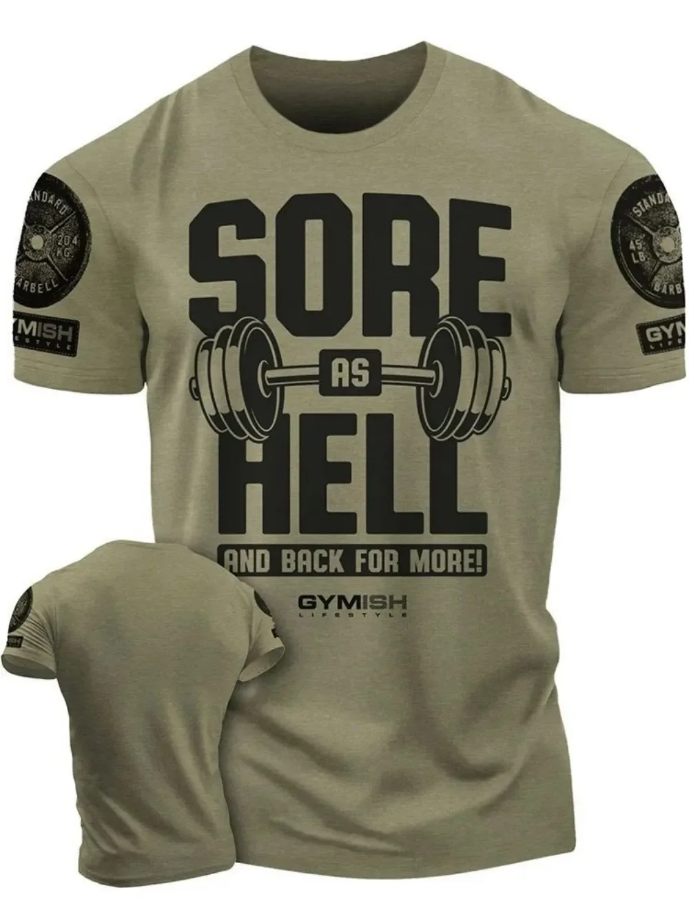 Fashion Breathable Men SAVAGE Gym Weightlifting Graphic T‑Shirt Barbell Print Crew Neck Short‑Sleeve Fitness Workout Casual Tee