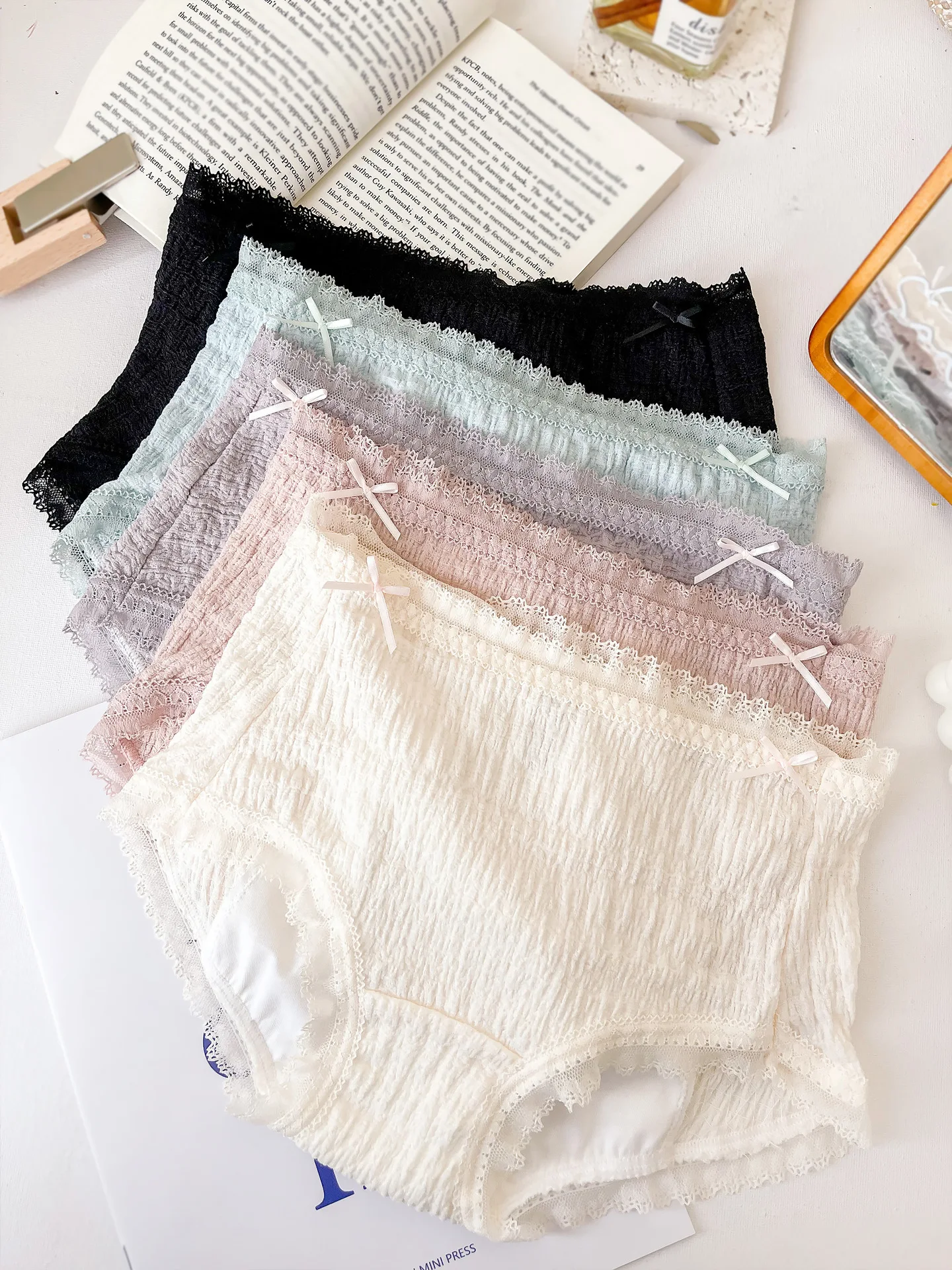 Milk Bubble Lace Cotton Feel Women's Physiological Pants Menstrual Leak-proof Panties Large Size Fat MM Crotch