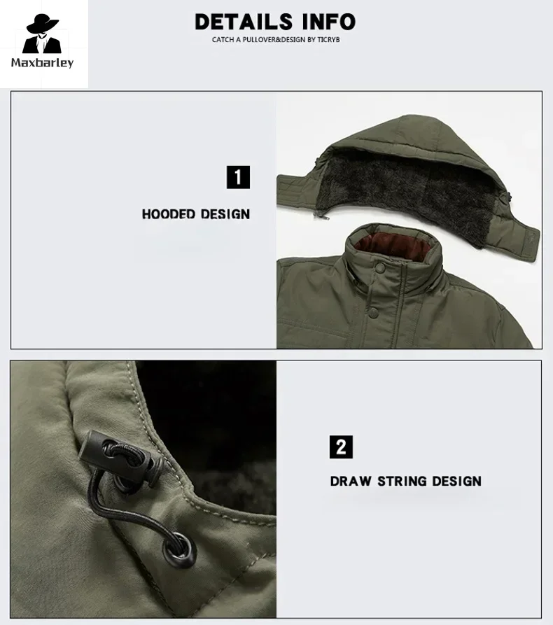 2024ฤดูหนาวเสื้อแจ็คเก็ตผู้ชายหิมะหนาขนแกะเรียงรายWindproof WARM Parka Casual Campingการล่าสัตว์ทํางานเย็นHooded Cotton Coat